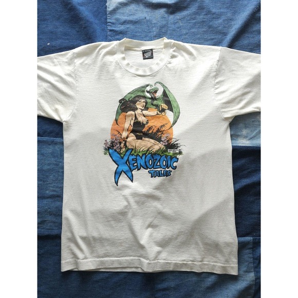 Vintage 1980s 90s Xenozoic Tales Comic Book Fantasy T-shirt Mark Schultz White L - Picture 3 of 9